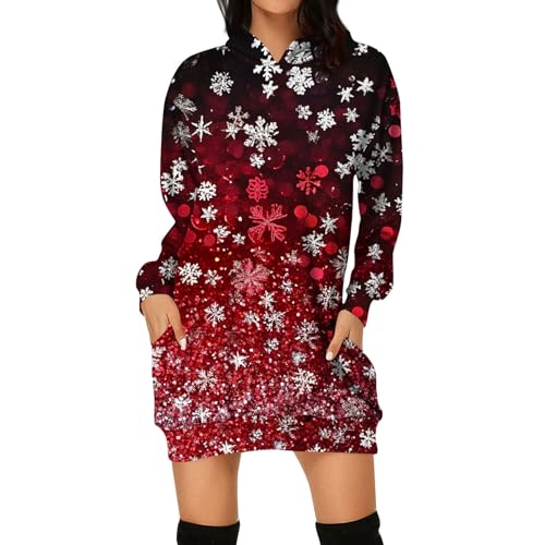 Meine Bestellungen Anzeigen, Ugly Christmas Sweater Rollkragenpullover Damen Weihnachts Hoodie Kleid 2024 Casual Langarm Pullover Kleid Lustig Festliche Wollpullover Damen Dünne Pullover Damen(Wine,M) von FeiBeauty