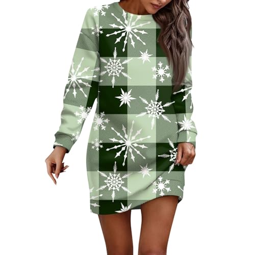 Meine Bestellungen Anzeigen 2024, Fleecepullover Damen 3D Druck Rundhals Langarm Swing Kleider Weihnachts Muster Partykleid Damen Langarmshirt Damen Kleider Herbst Kleider Elegant(Mint Green,XL) von FeiBeauty