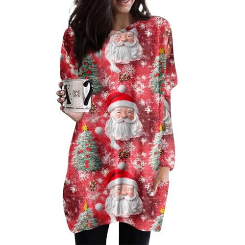 Meine Bestellungen Anzeigen 2024, Oversize Pullover Damen Weihnachten 3D Druck Pulloverkleid Für Frauen Ugly Christmas Shirt Weihnachtsmotiv Langarmshirts Für Damen Dünner Pullover (Light Pink,S) von FeiBeauty