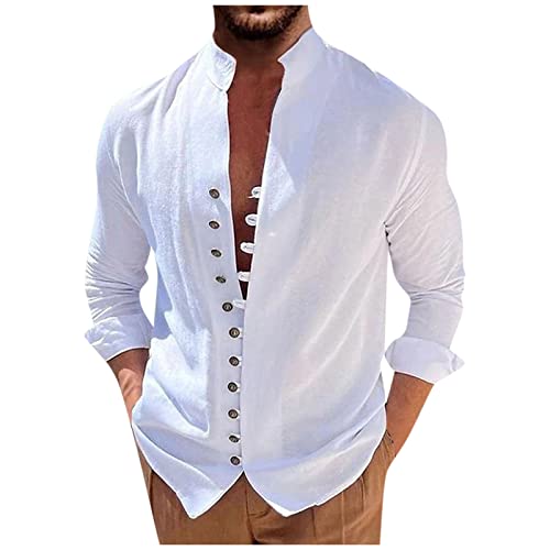 Sport Pullover Herren Tshirt Bedrucken Mittelalter Hemd Herren Weihnachtspullover Herren Ärmellos Herren Sport Shirts Für Herren Hemd Leinen Herren Herrenhemden Langarm Bügelfrei (Weiß, XL) von FeiBeauty