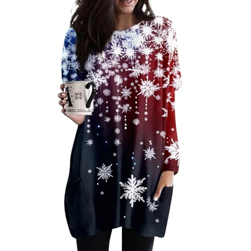 Warehouse Deal Retourenware, Fleecepullover Damen Weihnachten 3D Druck Pulloverkleid Für Frauen Ugly Christmas Shirt Weihnachtsmotiv Silvester Outfit Pullover Weiß Damen Damen Strickkleid(Blue,M) von FeiBeauty