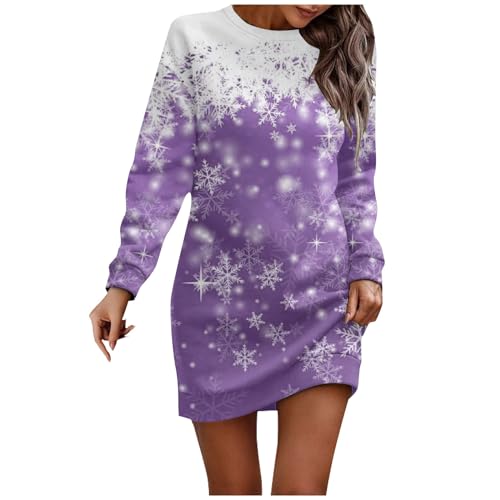 Warehouse Deal Retourenware, Kleid Herbst Damen Weihnachts Bedrucken Minikleid Rundhals Langarm Weihnachtskostüme Lustig Herbst Pullover Damen Weihnachtspullover Damen Lustig (Purple,XL) von FeiBeauty