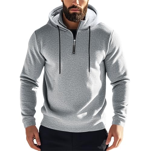 Warehouse Deal Retourenware, Sweatjacke Herren Weihnachten Geschenke Einfarbig Langarm Kapuzenpullover Mit Kapuze Outdoor Sport Pullover Langarmshirts Für Herren Sweatshirt Jacke Herren(Light Gray,L) von FeiBeauty