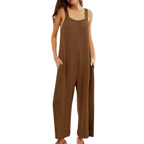 Warehouse Deals Angebote B Ware, Latzhosen Für Damen Cord Rompers Einfarbig Ärmellos Jumpsuits Mit Taschen Leicht Bequeme Onesie Kostüm Christmas Jumpsuit Damen Jumpsuit(Braun,XXL) von FeiBeauty