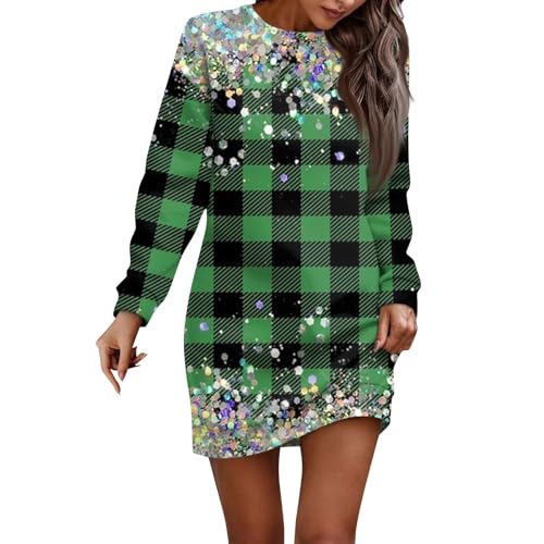 Warehouse Deals Angebote B Ware, Strickkleid Damen Winter Weihnachten 3D Druck Rundhals Pulloverkleid Casual Weihnachtspullover Glitzer Kleid Damen Damen Pulli Herbst Kleider (Dark Green,XXL) von FeiBeauty