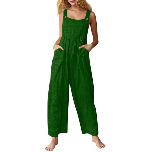 Warehouse Deals Angebote Rückläufer, Jumpsuit Damen Elegant Festlich Einfarbig Flanell Overalls Ärmellos Lang Playsuit Verstellbar Schultergurte Schlafanzug Damen Kuschelig Skianzug (Dark Green,M) von FeiBeauty