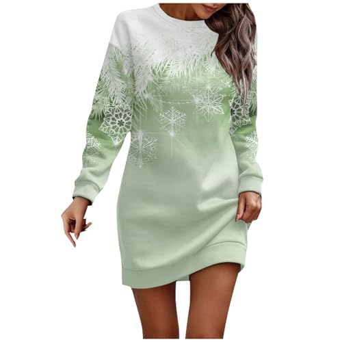 Warehouse Deals Angebote Rückläufer, Sweatshirt Damen Weihnachts Bedrucken Minikleid Casual Rundhals Langarm Minikleid Ugly Christmas Sweater Damen Pullover Damen Grün Kleid Festlich(Mint Green,S) von FeiBeauty