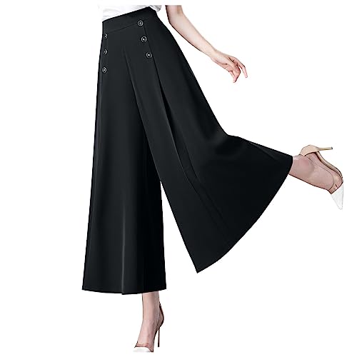 80er Jahre Outfit Damen Wanderhose Damen Zip Off Bikinihosen FüR Damen Culottes Hosen Damen Frauen FaltenbestäNdig Weites Bein Leichte Hosenrock Mit Gummizug Und Knopf Kurze Hosen MäDchen (Schwarz, M) von Feibeauty