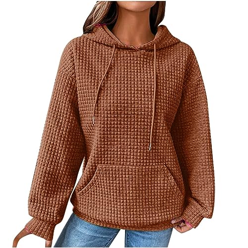 Angebote Des Tages, Kapuzenpullover Damen Hoody Damen Mit Kapuze Einfarbig Waffel Pullover Mit Kapuze Outdoot Sport Pulli Sweatshirt Mit Taschen Damen Sweatjacke Mit Kapuze Fleecepullover (Coffee,M) von Feibeauty