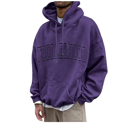 Angebote Des Tages Heute, Sweatshirt Herren Oversize Hoodie Brief Druck Langarm Sweatshirt Mit Kapuze Basic Hoodies Locker Pulli Streetwear Pullover Für Katzen Kaschmir Pullover Herren(Purple,6Xl) von Feibeauty