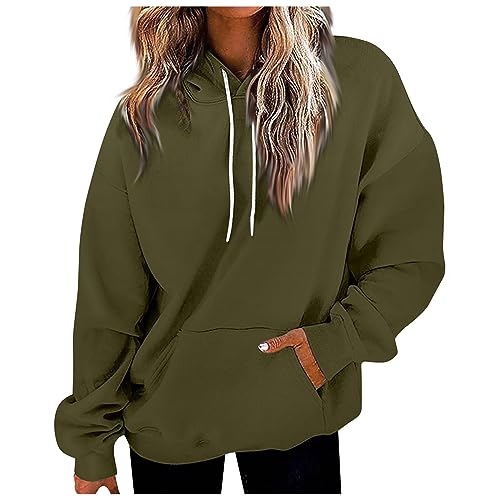 Angebote Des Tages Heute Blitzangebote, Oversized Hoodie Damen Damen Pullover Elegant Einfarbig Langarm Kapuzenpullover Mit Taschen Klassisch Sweater Hoody Kapuzenpullover Damen Damen Hoodie(Grün,Xxl) von Feibeauty