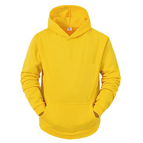 Angebote Des Tages Heute Deal, Oversized Hoodie Herren Anime Pullover Einfarbig Langarm Pullover Mit Kapuze Outdoor Sport Basic Hoody Sweatshirt Casual Pullover Männer Herren Kapuzenpullover(Gelb,L) von Feibeauty