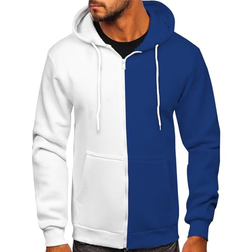 Angebote Tages Blitzangebote Heute, Hoodie Herren Oversize Pullover Mit Reissverschluss Herren Farbblock Langarm Hoodie Jacke Locker Basic Kapuzenpullover Herren Casual Pullunder (Dunkelblau,XXL) von Feibeauty