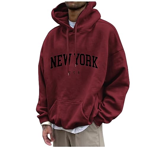 Angebote Tages Blitzangebote Heute, Kapuzenpullover Für Herren Outdoor Pullover Herren Brief Druck Langarm Sweatshirt Mit Kapuze Locker Casual Basic Pullover Warm Hoody Schwarzer (Wine,3XL) von Feibeauty