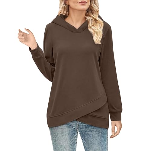 Angebote Tages Blitzangebote Heute, Oversize Hoodie Damen Damen Sweatjacke Langarm Pullover Mit Kapuze Unregelmäßige Saum Kapuzenpullover Einfarbig Übergangs Damen Pullover Pullover (Braun,Xl) von Feibeauty