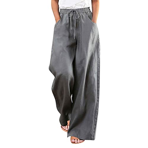 Bauchweg Unterhose Damen Capri Hosen Damen Schlaghose Damen 70er High Waist Baggy Hose Elastische Taille Hosen Weitem Bein Einfarbig Freizeithose Baumwolle Leinen Pants Damen Sporthose Kurz (Grau, Xl) von Feibeauty