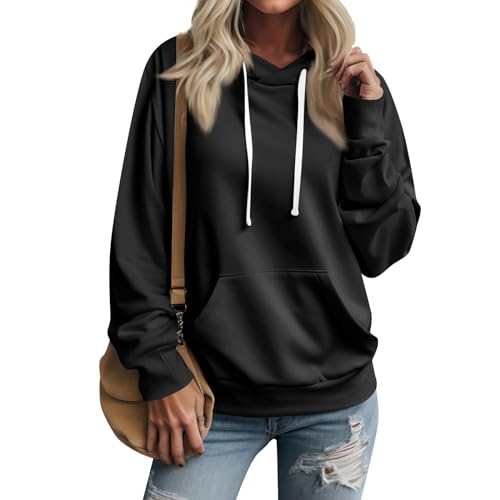 Black Friday Angebote, Oversized Hoodie Damen Oversize Hoodie Damen Einfarbig Langarm Kapuzenpullover Mit Taschen Outdoor Sport Sweater Hoody Oberteile Hoodie Oversize Damen Hoodie(Schwarz,L) von Feibeauty