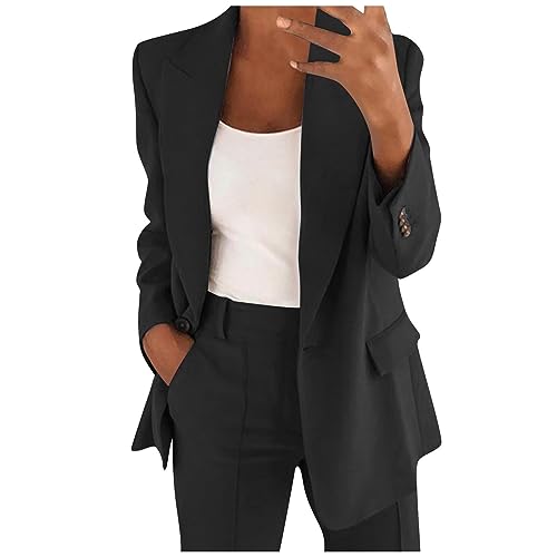 Blazer Blau Blazer Damen Langarm Hosenanzug Damen Elegant 2 Teiler Jacken Damen Sommer Zwei Teiler Jacke Winter Fleecepullover Pullover Lang (Schwarz, XXL) von Feibeauty