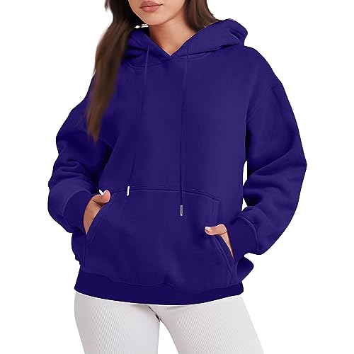 Blitzangebote Des Tages, Hoodie Damen Oversize Kapuzenpullover Für Damen Einfarbig Langarm Kapuzenpullover Mit Taschen Warm Übergangs Hoody Oberteile Sweatjacke Damen Lang Sweatjacke (Lila,L) von Feibeauty