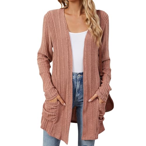 Blitzangebote Des Tages, Strickjacke Damen Lang Sommermantel Damen Leicht Einfarbig Langarm Cardigan Herbst Open Front Sweater Strickcardigan Mit Taschen Cardigan Lang Strickjacken (Watermelon Red,XL) Blitzangebote Des Tages, Strickjacke Damen Lang Sommermantel Damen Leicht Einfarbig Langarm Cardigan Herbst Open Front Sweater Strickcardigan Mit Taschen Cardigan Lang Strickjacken (Watermelon Red,XL) von Feibeauty