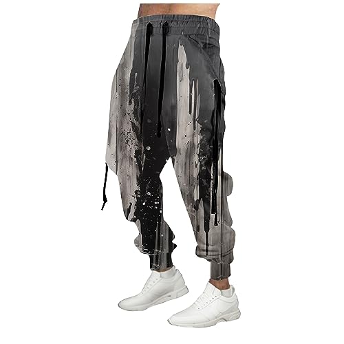 Blitzangebote des Tages, Jogginghose Herren Jogginghosen Für Herren Retro Druck Lang Hosen Sweathose Mit Kordelzug Regular Fit Jogger Sweatpants Taktische Hose Festival Hose(Gray,XL) von Feibeauty