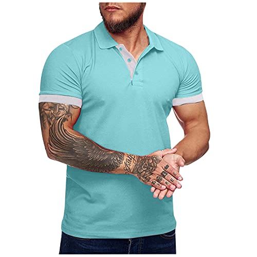 Businesshemden Für Herren Mittelalter Kleidung Herren Herren Shirts Kurzarm Herren Tshirt Weiß Tshirt Herren Pack Kurzes Top T Shirt Mann Weiße T-Shirts Herren Hemd Mit Manschettenknöpfen (Cyan, 6XL) von Feibeauty