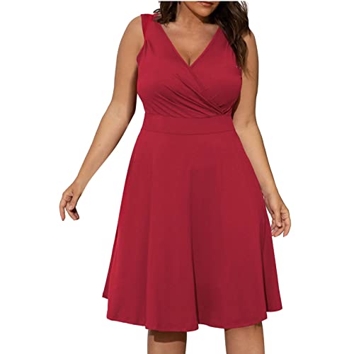 Damen Kleid Kleid Kleid Weiss Damen brautjungfernkleider ÜBergrößEn V-Ausschnitt ÄRmellos Einfarbig Knielang Kleid GroßE GrößEn Tank-Kleid Hohe Taille Sexy Elegant Swing Kleid enges Kleid (Rot, 4XL) Damen Kleid Kleid Kleid Weiss Damen brautjungfernkleider ÜBergrößEn V-Ausschnitt ÄRmellos Einfarbig Knielang Kleid GroßE GrößEn Tank-Kleid Hohe Taille Sexy Elegant Swing Kleid enges Kleid (Rot, 4XL) von Feibeauty