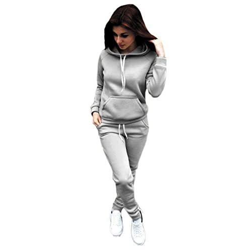 Damen Trainingsanzug Sportanzug Mode 2-teiliges Set Langarm Hoodie Sweatshirt Top + Lange Hose mit Kordelzug Kapuzenpullover Jogginganzug Sportbekleidung Freizeitbekleidung Outfits Sportwear von Feibeauty