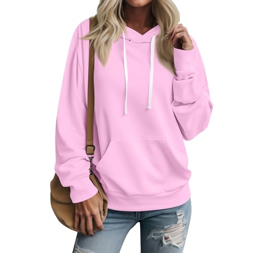 Feibeauty Angebot des Tages Blitzangebot, Sweatshirts Für Damen Pullover Teenager Mädchen Einfarbig Langarm Kapuzenpullover Mit Taschen Outdoor Sport Sweater Hoody Oberteile Hoodie Jacke (Hot Pink,L) von Feibeauty