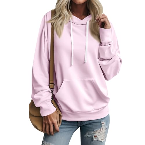 Feibeauty Angebote Tages Blitzangebote Heute, Kapuzenpullover Für Damen Hoody Damen Einfarbig Langarm Kapuzenpullover Mit Taschen Outdoor Sport Sweater Hoody Oberteile Sweatjacke Damen (Rosa,3XL) von Feibeauty