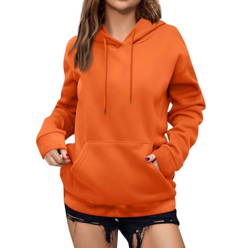 Feibeauty Angebote Tages Blitzangebote Heute, Oversized Hoodie Damen Sweatshirt Damen Oversized Einfarbig Fleece Langarm Pullover Mit Kapuze Übergangs Sweater Hoody Oberteile Langarmshirt (Orange,L) von Feibeauty