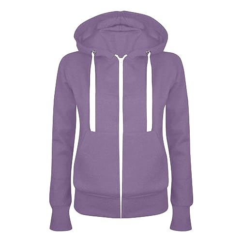 Feibeauty Angebote des Tages Heute, Hoodie Damen Oversize Damen Jacke Sommer Einfarbig Langarm Hoodie Jacke Mit Full Zip Kapuzenjacke Casual Basic Sport Pullover Laufjacke Damen Leicht (Lila,XL) von Feibeauty