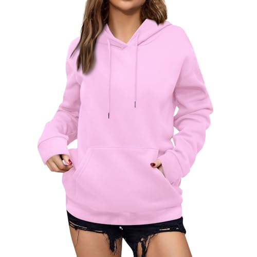 Feibeauty Black Friday, Oversize Pullover Damen Pullover Für Damen Einfarbig Fleece Langarm Pullover Mit Kapuze Winter Warm Kapuzenpullover Übergangs Damen Hoodie Sweatshirt Damen Ohne Kapuze(Rosa,L) von Feibeauty