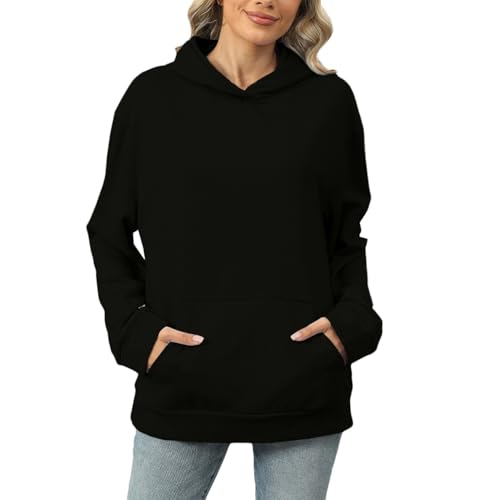 Feibeauty Black Friday, Pullover Damen Elegant Hoodie Damen Oversize Einfarbig Kapuzenpullover Mit Taschen Outdoor Hoody Oberteile Klassisch Pulli Hoodie Oversize Damen Strickjacke(Black,XL) von Feibeauty