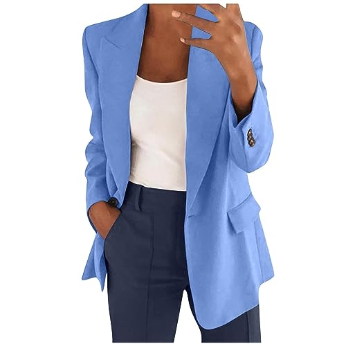 Feibeauty Blazerkleid Karierter Blazer Damen Anzug Sportlich Elegant Hose Damen Elegant Bürohosen Für Pullover Winter Blazer Elegant Leichte Regenjacke (Blau, 3XL) von Feibeauty