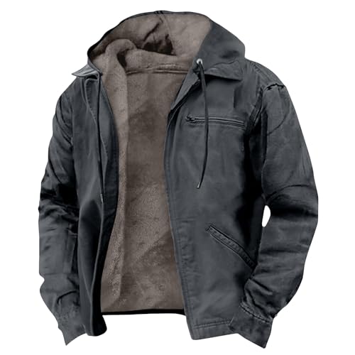 Feibeauty Blitzangebote des Tages, Kapuzenjacke Herren Herren Jacke Retro Einfarbig Langarm Sweatshirt Jacke Mit Reißverschluss Fleece Gefüttert Kapuzenjacke Jacke Herren Übergangsjacke (Schwarz,4XL) von Feibeauty