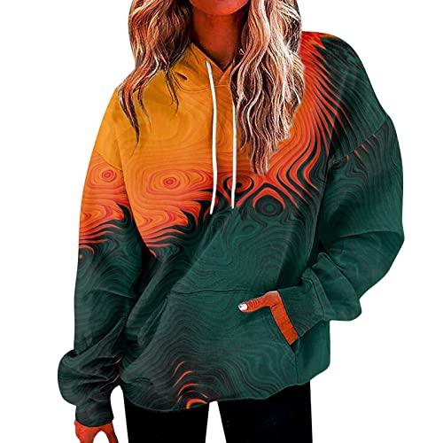 Feibeauty Blitzangebote des Tages, Kapuzenpullover Damen Longshirt Damen Bedrucken Pullover Mit Kapuze Casual Warm Hoody Oberteil Oversize Hoodie Damen Pullover Fleecepullover Damen(Dark Green,M) von Feibeauty