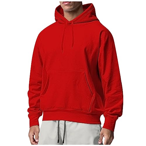 Feibeauty Blitzangebote des Tages, Pullover Herren Mit Kapuze Weihnachtspullover Herren Einfarbig Langarm Pullover Mit Kapuze Outdoor Sport Sweatshirt Basic Pulli Hoody Oversize Pullover (Rot,M) von Feibeauty