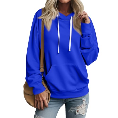 Feibeauty Damenbekleidung Sale, Hoodie Damen Damen Hoodie Einfarbig Langarm Kapuzenpullover Mit Taschen Outdoor Sport Sweater Hoody Oberteile Kapuzenpullover Damen Damen Langarmshirt(Blau,3XL) von Feibeauty