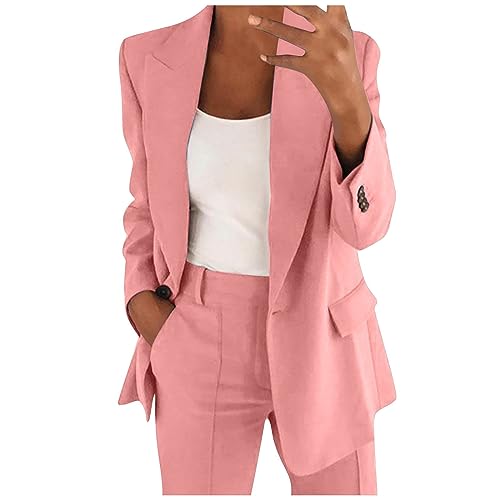 Feibeauty Einfarbiger Blazer Damen Blazer Kariert Damen Damen Anzug Elegant 2 Teilig Business Hose Damen XXL Cardigan Longcardigan Für Lederjacke Echtleder Leichte Steppjacke (Rosa, XXL) von Feibeauty