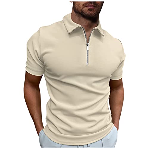 Feibeauty Herren Poloshirt Fitness Tshirt Herren Hawai Hemd Polo Shirts Herren Kurzarm Männer Revers Hemd Mit ReißVerschluss Einfarbig Casual Kurzarmhemd Tank Tops (Khaki, 4XL) von Feibeauty