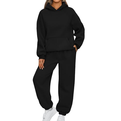 Feibeauty Hoodie Damen Outfit Damen Set Langarm Hoodie Und Hose Jogginganzug Outdoor Sportanzug Fitness Set Hausanzug Casual Hausanzug Damen Elegant Gym Set Damen（Black,M von Feibeauty