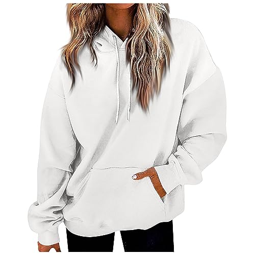 Feibeauty Meine Bestellung, Kapuzenpullover Damen Kapuzenpullover Für Damen Elegant Einfarbig Langarm Kapuzenpullover Mit Taschen Klassisch Sweater Hoody Hoodie Jacke Damen Oversize Shirt(Weiß,L) von Feibeauty