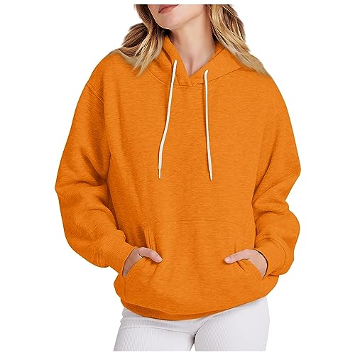 Feibeauty Meine Bestellung Anzeigen, Hoodie Damen Oversize Pullover Damen Einfarbig Langarm Kapuzenpullover Mit Taschen Warm Übergangs Sweater Hoody Oberteile Pulli Damen Damen Sweatshirt(Orange,4XL) von Feibeauty