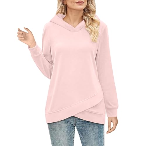 Feibeauty Meine Bestellung Anzeigen, Hoodie Damen Sweatjacke Damen Einfarbig Langarm Pullover Mit Kapuze Unregelmäßige Saum Kapuzenpullover Casual Leicht Streetwear Damen Oversize Shirt(Rosa,3XL) von Feibeauty