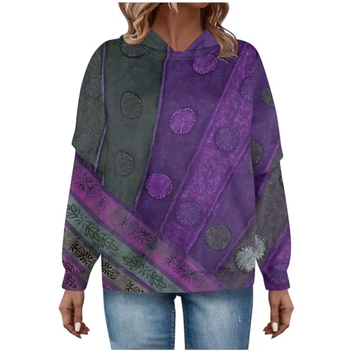 Feibeauty Meine Bestellungen Anzeigen, Damen Pullover Elegant Damen Pullover Drucken Langarm Pullover Mit Kapuze Outdoor Hoody Pulli Oberteile Leicht Casual Sweatshirt Hoodie Jacke Damen (Purple,L) von Feibeauty