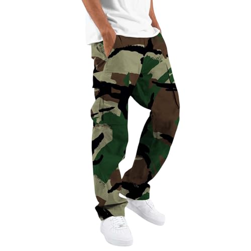 Feibeauty Meine Bestellungen Anzeigen 2024, Trainingsanzug Herren Laufhose Herren Lang Camouflage Drucken Cargo Hose Mit 4 Taschen Bequeme Stoffhose Elastische Taille Bodybuilding Hose (Tarnung,L) von Feibeauty