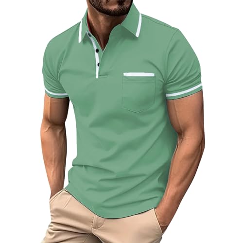 Feibeauty Poloshirt Herren, Sportshirt Herren Herren Hemd Mit Brusttaschen Einfarbig Umlegekragen Kurzarm Basic Poloshirts Regular Fit Golf Polohemd Poloshirt Herren Mit Reissverschluss (Green,XL) von Feibeauty