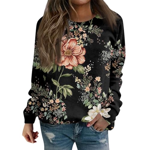 Feibeauty Sale Angebote, Longpullover Für Damen Damen Oberteile Blumendruck Rundhals Langarm T-Shirts Frauen Elegant Pulli Longshirt Strickpullover Damen Pullover Mädchen(Army Green,L) von Feibeauty