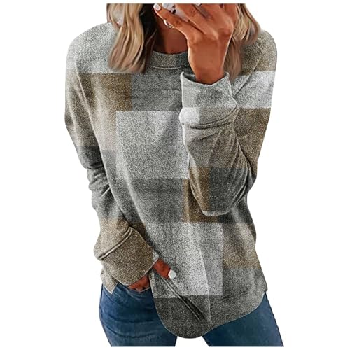 Feibeauty Sweater Damen Christmas Sweater Langarmshirt Damen Baumwolle Damen Strickjacke Tshirt Damen Weiss Jacken, Mäntel & Westen Für Damen Sportshirt Schlafshirt Damen Oversize (Khaki, XL) von Feibeauty